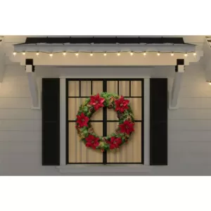 Home Accents Holiday 36 in. Burgundy Poinsettia Pine Wreath with Berries, Gold Glitter Cedar and Pinecones