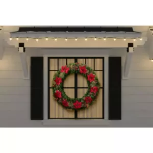 Home Accents Holiday 48 in. Burgundy Poinsettia Mixed Pine Wreath with Berries, Gold Glitter Cedar and Pinecone