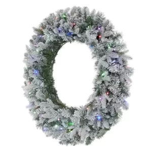 Home Accents Holiday 30 in. Starry Light Flocked Pine LED Prelit  Wreath with 50-Lights and Timer