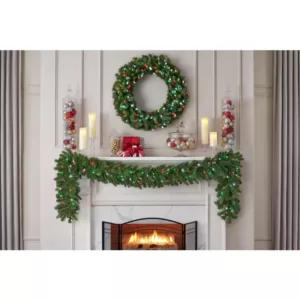 Home Accents Holiday 36 in. Christmas Bright Pre-lit LED Artificial Spruce Wreath with Red,Green, and Cool White Lights