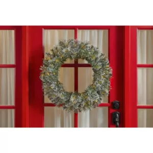 Home Accents Holiday 30in. Sparkling Amelia Pine Battery Operated Pre-lit LED Artificial Christmas Wreath with 50 Warm White Micro-Dot Lights