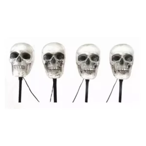 Home Accents Holiday 14.5 in. LED Scary Skull Pathway Markers with Timer (4-Pack)