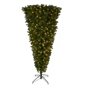 Home Accents Holiday 7 ft Wesley Upside Down Long Needle Pine LED Pre-Lit Artificial Christmas Tree with 420 SureBright Color Changing Lights