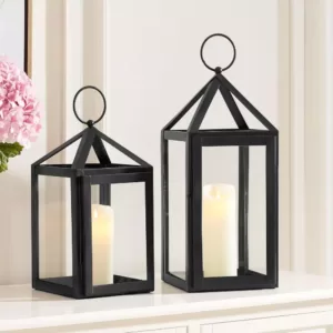 Home Decorators Collection Home Decorators Collection Black Powder Coated Metal Candle Hanging or Tabletop Lantern (Set of 2)