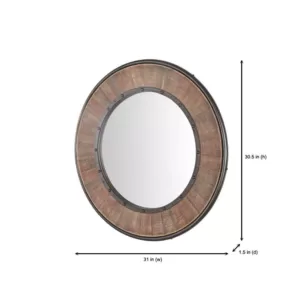 Home Decorators Collection Medium Round Farmhouse Accent Mirror with Wood Finish (31 in. Diameter)