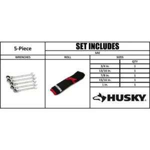 Husky Large SAE Flex Head Ratcheting Wrench Set (5-Piece)