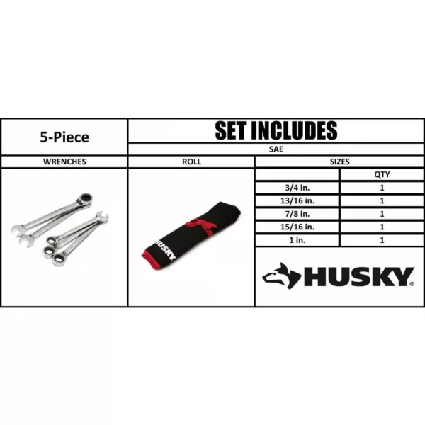 Husky Large SAE Reversible Ratcheting Wrench Set (5-Piece)