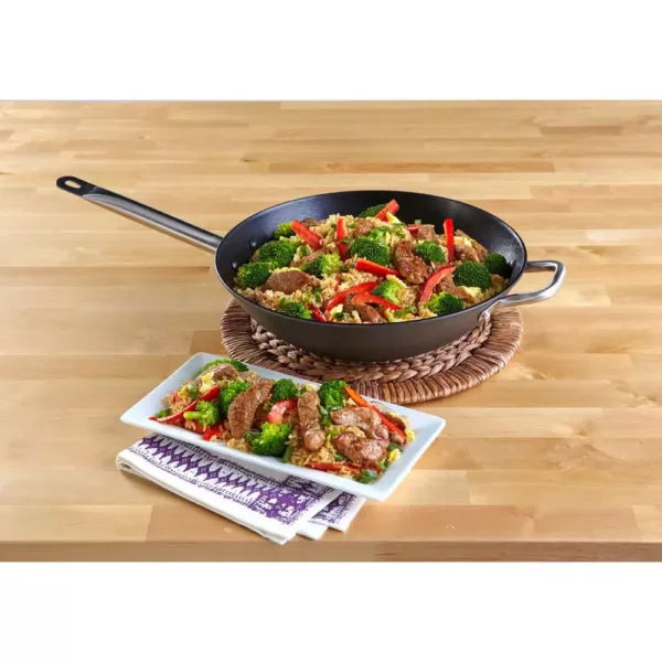 IMUSA 14 in. Light Cast Iron Pre-Seasoned Wok with Helper Handle