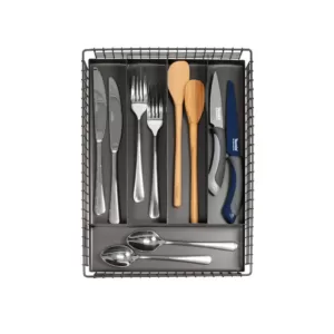 Spectrum 2 in. H x 10 in. L x 13.5 in. W Vintage 5-Divider Industrial Gray Steel Silverware Tray