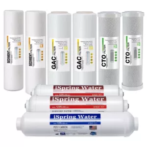 ISPRING 6-Stage Reverse Osmosis RO Systems 1-Year Replacement Water Filter Cartridge Pack, with Alkaline, pH+, 10 in. x 2.5 in.