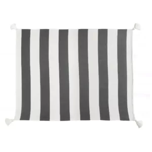 LR Home Metty Charcoal / Ivory Bold Striped Tasseled Cotton Throw Blanket