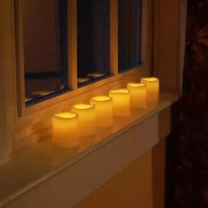 LUMABASE LED Amber Battery Operated Mini Pillar Candles Set of 6