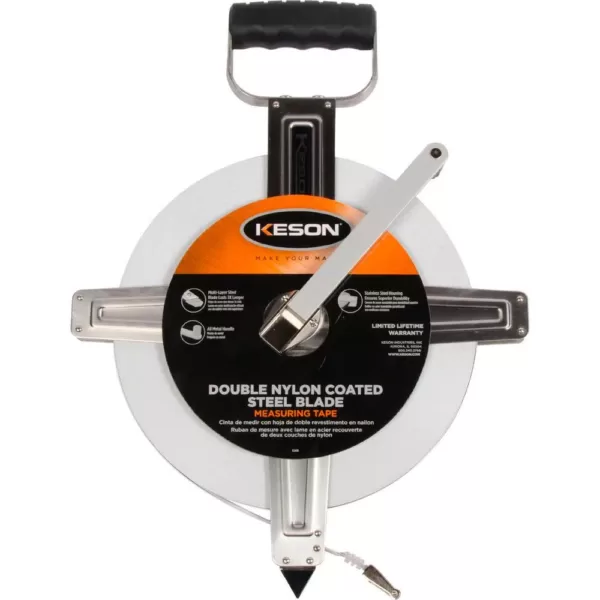 Keson 300 ft. Steel Open Reel Tape Measure, Stainless Steel Housing, SAE