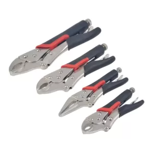 KING Locking Pliers Set, Curved Jaw, Strength Jaw Long Nose, Cushioned Grip (4-Piece Set)