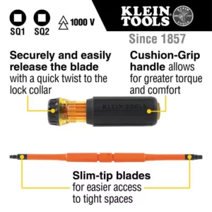 Klein Tools 2-in-1 Insulated Flip-Blade Screwdriver, #1 Square, #2 Square