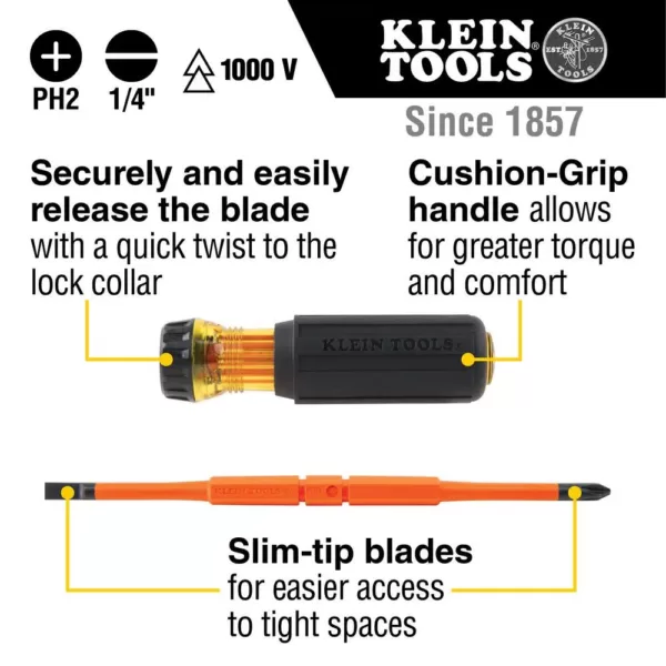 Klein Tools 1/4 in. Flip-Blade Insulated Screwdriver