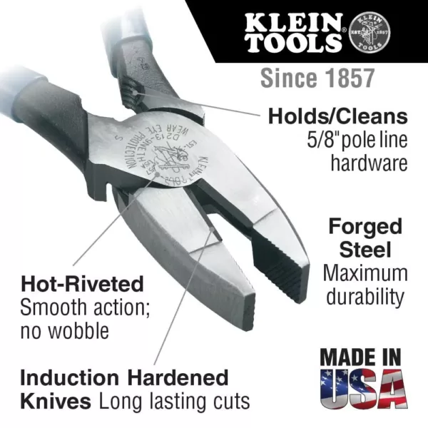 Klein Tools 9 in. Lineman's Bolt-Thread Holding Pliers