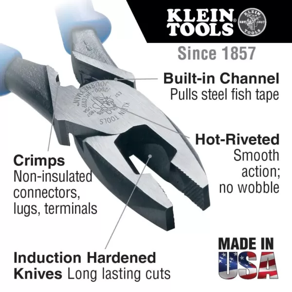 Klein Tools 9 in. Journeyman Heavy Duty Side Cutting Crimping and Tape Pulling Pliers