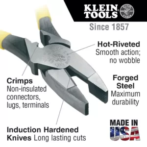 Klein Tools 9 in. Journeyman High Leverage Side Cutting Crimping Pliers