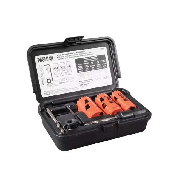 Klein Tools Electrician's Hole Saw Kit with Arbor (3-Piece)