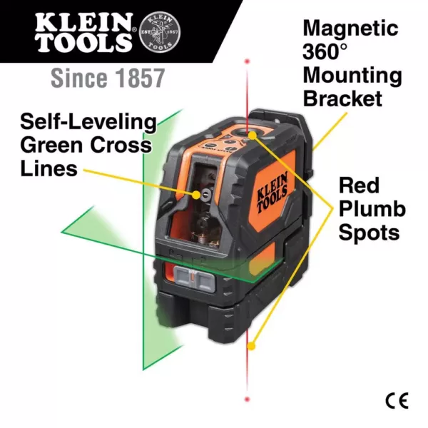 Klein Tools Laser Level, Self-Leveling Green Cross-Line and Red Plumb Spot