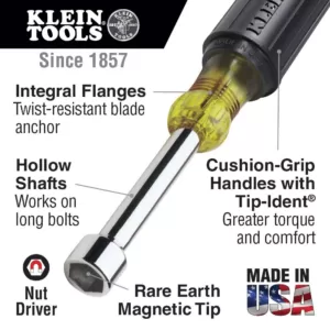 Klein Tools 7-Piece Magnetic Nut Driver Set with 6 in. Hollow Shafts- Cushion Grip Handles