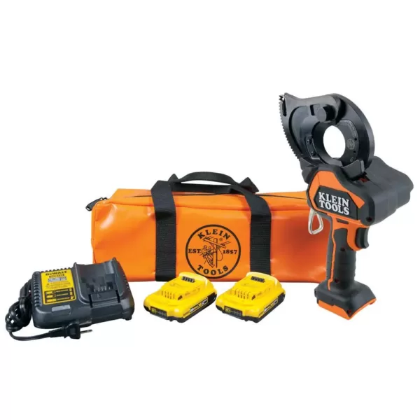 Klein Tools Battery-Operated Cu/Al Closed-Jaw Cutter with Two 2 Ah Batteries Charger and Bag