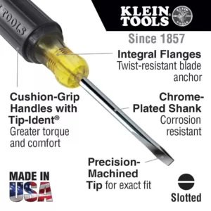 Klein Tools 1/2 in. Keystone-Tip Flat Head Screwdriver with 12 in. Heavy-Duty Square Shank- Cushion Grip Handle