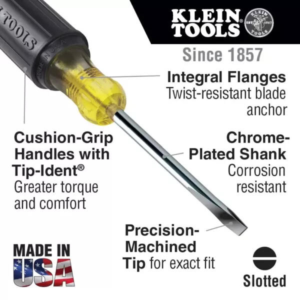 Klein Tools 3/8 in. Keystone-Tip Flat Head Screwdriver with 8 in. Square Shank- Cushion Grip Handle