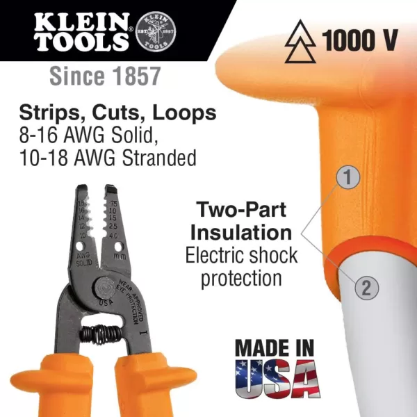 Klein Tools 7 in. Insulated Wire Stripper & Cutter 10-18 AWG Solid Wire