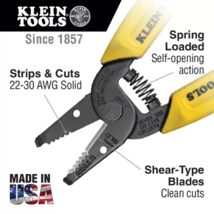 Klein Tools 9-2/5 in. Wire Stripper & Cutter for 22-30 AWG Solid Wire