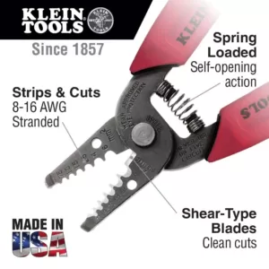 Klein Tools 6-1/4 in. Wire Stripper & Cutter for 6-12 AWG Stranded Wire