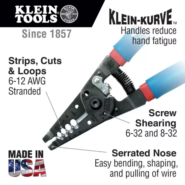 Klein Tools 7-1/8 in. Klein-Kurve Wire Stripper and Cutter for 6-12 AWG Stranded Wire