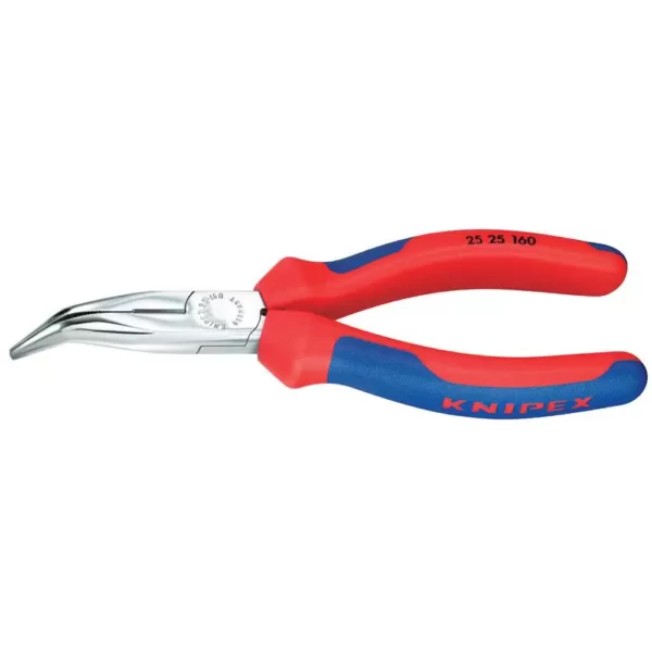 KNIPEX 6-1/4 in. Angled Long Nose Pliers with Cutter Comfort Grip and Chrome Plating