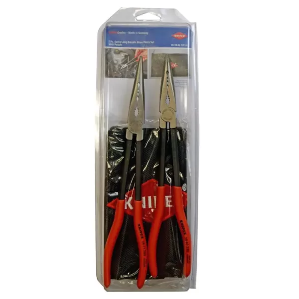 KNIPEX 11 in. Extra Long Straight and Angled Needle Nose Pliers Set with Storage Pouch