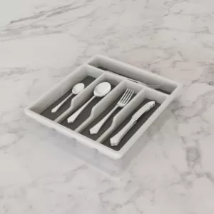 Lavish Home Silverware White 5-Compartment Drawer Organizer