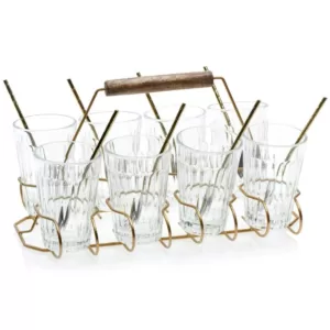 Libbey 8-Piece Glass and Metal Entertaining Set with Caddy and Individual Serving Spoons