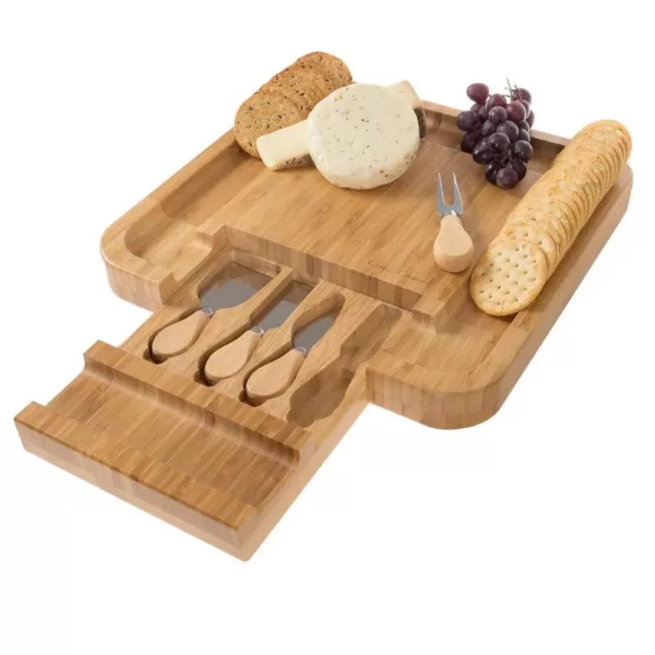 Classic Cuisine 4-Piece Bamboo Cheese Serving Tray Set with Stainless Steel Cutlery