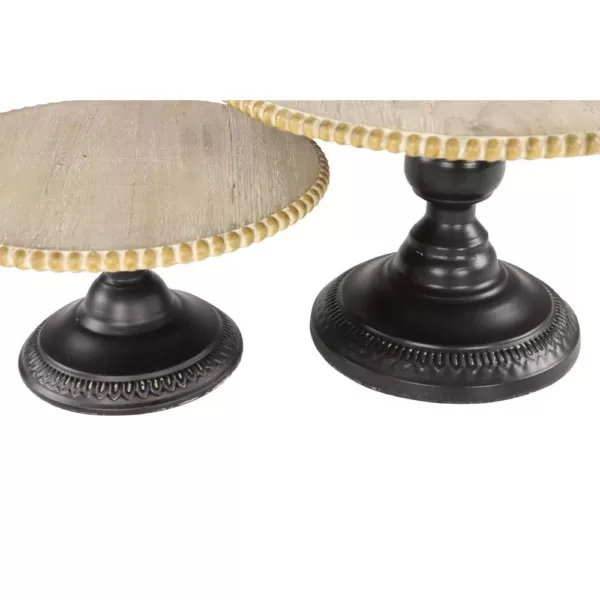 LITTON LANE Natural Beige and Black Round Decorative Tray Stands (Set of 2)