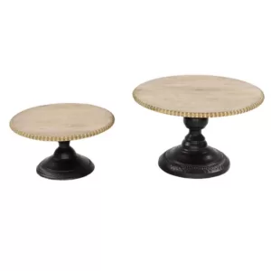 LITTON LANE Natural Beige and Black Round Decorative Tray Stands (Set of 2)