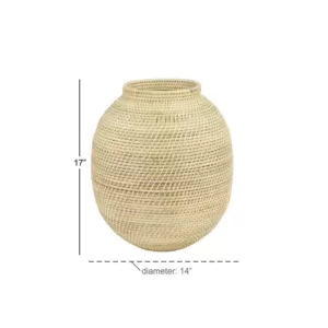 LITTON LANE Large Decorative Handwoven Natural Beige Bamboo Vase