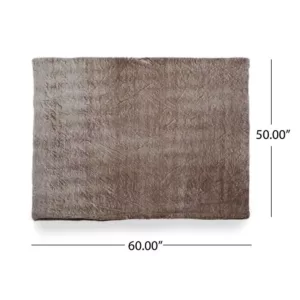 Noble House Lanford Light Brown Faux Fur Throw Blanket