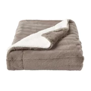 Lavish Home Oversized Faux Fur Light Coffee Jacquard Hypoallergenic Throw Blanket