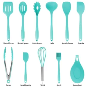 MegaChef Light Teal Silicone Cooking Utensils (Set of 12)