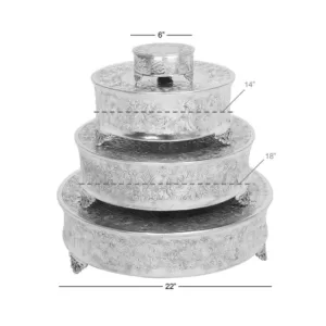 LITTON LANE Silver Aluminum Set of 4 Cake Stands (4-Pack)