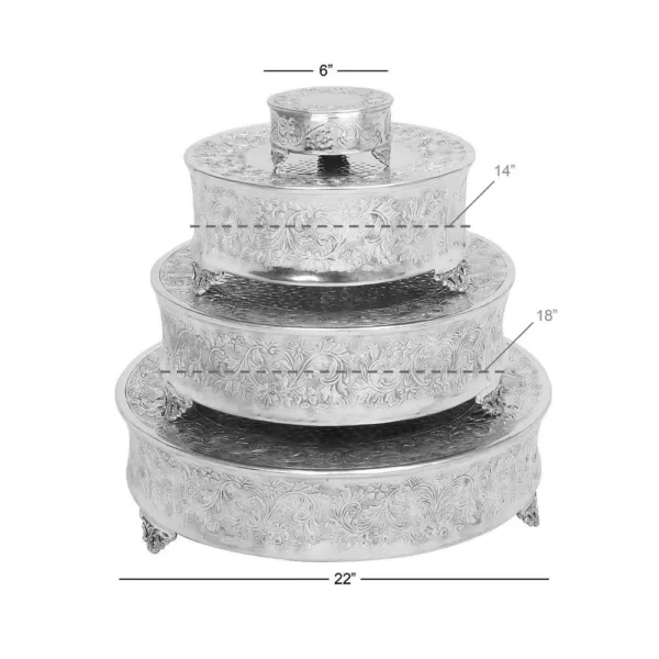 LITTON LANE Silver Aluminum Set of 4 Cake Stands (4-Pack)