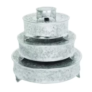 LITTON LANE Silver Aluminum Set of 4 Cake Stands (4-Pack)