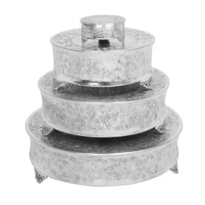 LITTON LANE Silver Aluminum Set of 4 Cake Stands (4-Pack)