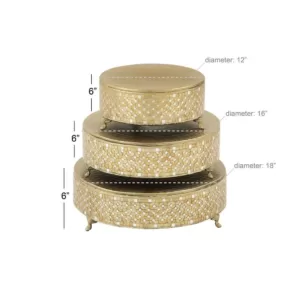 LITTON LANE Gold Iron and Glass Mosaic Round Cake Stand (Set of 3)