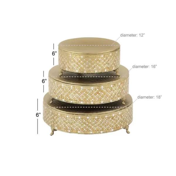 LITTON LANE Gold Iron and Glass Mosaic Round Cake Stand (Set of 3)